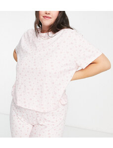 ASOS Curve Esclusiva ASOS DESIGN Curve - Mix and Match - T-shirt del pigiama rosa con stampa a cuori e fiorellini