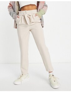 New Look - Pantaloni dritti a vita alta e annodati color pietra-Neutro