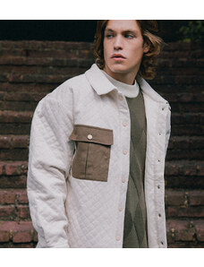Labelrail x Notion - Camicia giacca unisex trapuntata color crema con dettagli in velluto a coste-Bianco