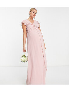 TFNC Maternity - Vestito lungo da damigella rosa cipria con maniche a volant