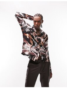 Topman - Camicia a maniche lunghe in viscosa con colletto a rever e stampa-Multicolore