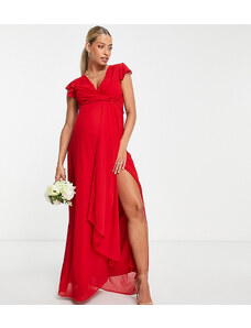 TFNC Maternity - Vestito lungo da damigella rosso con maniche con volant