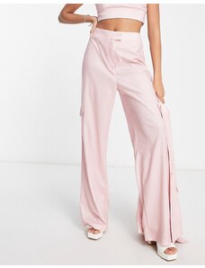 Miss Selfridge - Pantaloni a fondo ampio rosa glitterato in coordinato