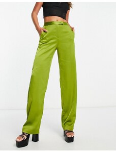 JJXX - Pantaloni sartoriali a vita alta in raso lime-Verde
