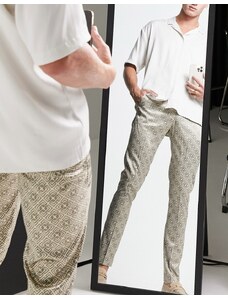 ASOS DESIGN - Pantaloni eleganti skinny marrone rétro con stampa a monogrammi