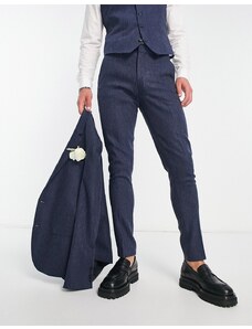 ASOS DESIGN wedding - Pantaloni da abito skinny in misto lana a spina di pesce blu navy