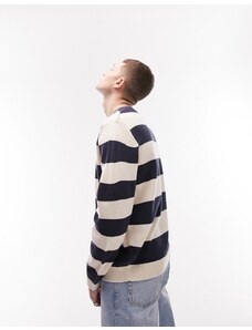 Topman - Maglione classico girocollo in maglia a righe écru e blu navy-Multicolore