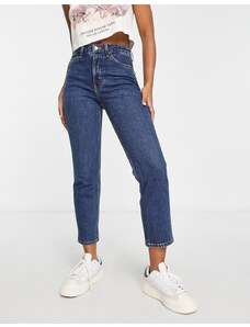 Topshop - Jeans dritti cropped a vita medio alta colore indaco-Blu
