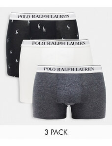 Polo Ralph Lauren - Confezione da 3 paia di boxer aderenti neri, grigi e bianchi con logo del pony-Nero