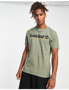 Timberland - T-shirt kaki con stampa sul davanti-Verde