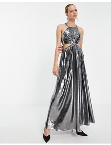 Topshop - Lame - Vestito lungo elasticizzato color argento metallizzato con apertura a goccia