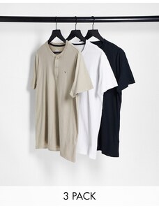 Hollister - Icon - Confezione da 3 T-shirt serafino bianco/color cuoio/nero con logo-Multicolore