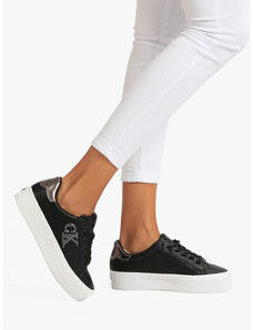 Calvin Klein Vulcanized Flatform Sneakers Donna In Pelle Con Platform Basse Nero Taglia 40