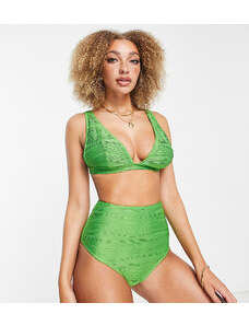 Esclusiva Peek & Beau - Slip bikini sgambati a vita alta verde testurizzato