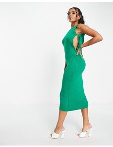 Fashionkilla - Vestito midi in maglia verde con allacciatura laterale