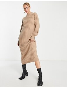 Selected Femme - Vestito lungo in maglia color cammello-Neutro