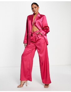 Kaiia - Pantaloni a fondo ampio in raso rosa in coordinato