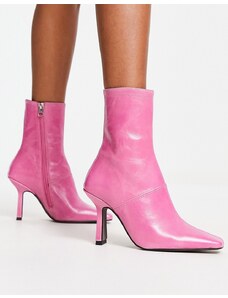 ASOS DESIGN - Reign - Stivali con tacco medio rosa in pelle premium