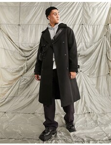 ASOS DESIGN - Cappotto oversize in misto lana nero con colletto in pile borg