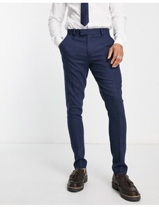 ASOS DESIGN Wedding - Pantaloni skinny in misto lana indaco con intreccio a cesto-Blu navy