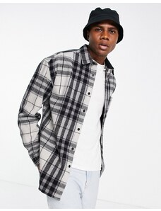 ASOS DESIGN - Camicia giacca oversize grigia in misto lana a quadri stile anni '90-Grigio