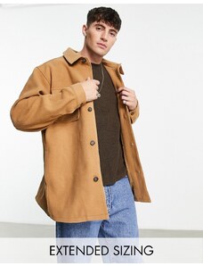 ASOS DESIGN - Camicia giacca oversize effetto lana color cammello-Marrone