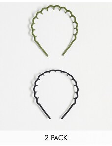 ASOS DESIGN - Confezione da 2 cerchietti a pettine per capelli nero e verde-Multicolore