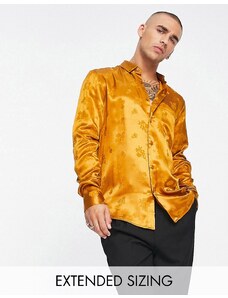 ASOS DESIGN - Camicia comoda in raso oro a fiori