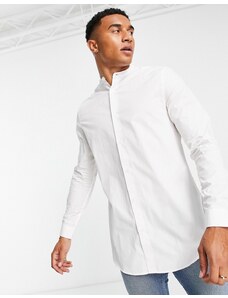 ASOS DESIGN - Camicia taglio lungo con collo serafino, colore bianco