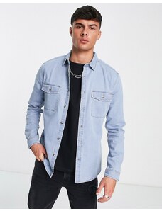 ASOS DESIGN - Camicia di jeans skinny lavaggio blu chiaro