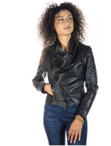 Leather Trend Scialla - Giacca Donna Nera in vera pelle