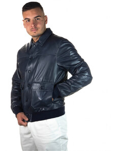 Leather Trend U03 - Bomber Uomo Blu in vera pelle