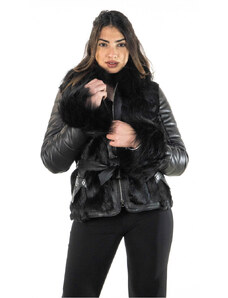 Leather Trend Manu - Giacca Donna Nera in vera pelle e vera pelliccia