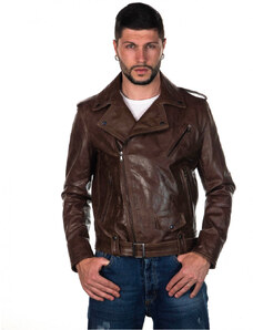 Leather Trend Chiodo Tre Tasche - Chiodo Uomo Testa di Moro Oil Vintage in vera pelle