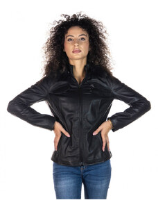 Leather Trend Michelina Cap - Giacca Donna Nera con Cappuccio in vera pelle