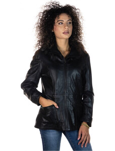 Leather Trend Venezia - Giacca Donna Nero con Cappuccio in vera pelle
