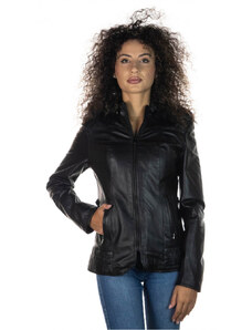 Leather Trend T100 - Giacca Donna Nero con Cappuccio in vera pelle