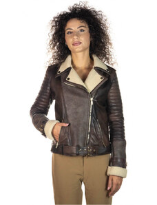 Leather Trend Alaska - Chiodo Donna Marrone in vero montone Shearling chiaro e in vera pelle