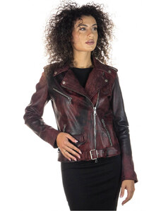 Leather Trend Emma - Chiodo Donna Rosso Effetto Graffiato in vera pelle