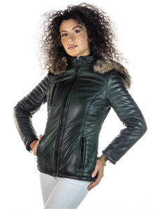 Leather Trend Giorgia - Piumino Donna Verde in vera pelle