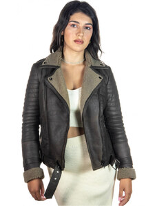 Leather Trend Alaska - Chiodo Donna Marrone in vero montone Shearling Beige e in vera pelle