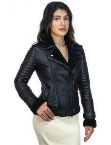 Leather Trend Alaska - Chiodo Donna Nero in vero montone Shearling Nero e in vera pelle