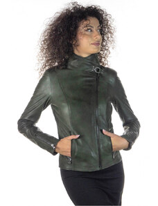 Leather Trend Alba - Chiodo Donna Verde in vera pelle