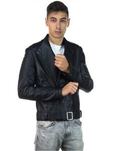 Leather Trend Chiodo Lino - Chiodo Uomo Nero in vera pelle