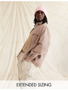 ASOS DESIGN - Camicia squadrata oversize color visone pallido misto lana-Rosa