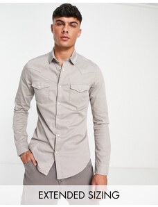 ASOS DESIGN - Camicia skinny in denim color talpa-Marrone