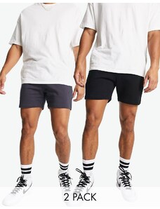 ASOS DESIGN - Confezione da 2 pantaloncini corti slim in jersey neri/grigi-Multicolore