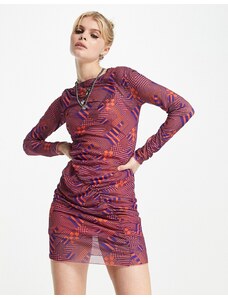 Violet Romance - Vestito corto in rete con stampa geometrica-Multicolore