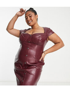 ASOS Curve ASOS DESIGN Curve - Vestito corto a corsetto in pelle sintetica color vino-Rosso