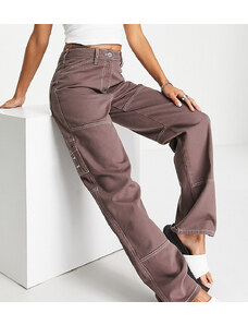 COLLUSION - x014 - Jeans cargo larghi dad fit a pannelli color moka con cuciture a contrasto-Marrone